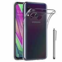 Samsung Galaxy A40 5.9" SM-A405F/ SM-A405FN/ SM-A405F/DS/ SM-A405FN/DS [Les Dimensions EXACTES du telephone: 144.4 x 69.2 x 7.9 mm]: Coque Housse Silicone Souple en Fibre de Carbone Brossé motif TPU Case + Stylet - NOIR