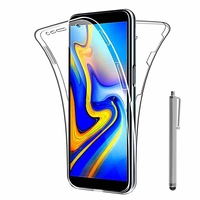 Samsung Galaxy J4 Core (2018) 6.0" (non compatible Galaxy J4 5.5") [Les Dimensions EXACTES du telephone: 161.4 x 76.9 x 7.9 mm]: Coque Housse Silicone Gel TRANSPARENTE ultra mince 360° protection intégrale Avant et Arrière + Stylet - TRANSPARENT