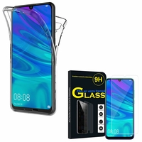 Huawei P Smart (2019) 6.21" POT-LX3/ POT-LX1/ POT-AL00/ POT-LX1AF/ POT-LX2J/ POT-LX1RUA: Coque Housse Silicone Gel TRANSPARENTE ultra mince 360° protection intégrale Avant et Arrière - TRANSPARENT + 1 Film de protection d'écran Verre Trempé