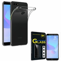 Huawei Y6 Prime (2018) 5.7" ATU-L31 ATU-L42: Etui Housse Pochette Accessoires Coque gel UltraSlim - TRANSPARENT + 1 Film de protection d'écran Verre Trempé