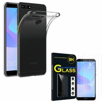 Huawei Y6 Prime (2018) 5.7" ATU-L31 ATU-L42: Etui Housse Pochette Accessoires Coque gel UltraSlim - TRANSPARENT + 2 Films de protection d'écran Verre Trempé