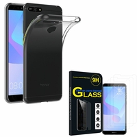 Huawei Y6 Prime (2018) 5.7" ATU-L31 ATU-L42: Etui Housse Pochette Accessoires Coque gel UltraSlim - TRANSPARENT + 3 Films de protection d'écran Verre Trempé