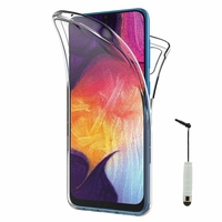 Samsung Galaxy A50 SM-A505F 6.4" [Les Dimensions EXACTES du telephone: 158.5 x 74.7 x 7.7 mm]: Coque Housse Silicone Gel TRANSPARENTE ultra mince 360° protection intégrale Avant et Arrière + mini Stylet - TRANSPARENT