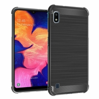 Samsung Galaxy A10 6.2" SM-A105F/ A105F/DS [Les Dimensions EXACTES du telephone: 155.6 x 75.6 x 7.9 mm]: Coque Housse Silicone Souple en Fibre de Carbone Brossé motif TPU Case - NOIR