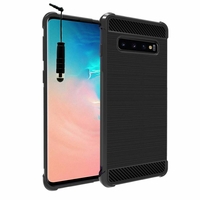 Samsung Galaxy S10 6.1" (non compatible Galaxy S10 5G 6.7"/ S10+ 6.4"/ S10e 5.8"): Coque Housse Silicone Souple en Fibre de Carbone Brossé motif TPU Case + mini Stylet - NOIR