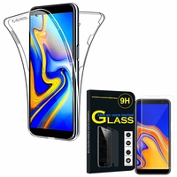 Samsung Galaxy J4+/ J4 Plus (2018) 6.0": Coque Housse Silicone Gel TRANSPARENTE ultra mince 360° protection intégrale Avant et Arrière - TRANSPARENT + 1 Film de protection d'écran Verre Trempé