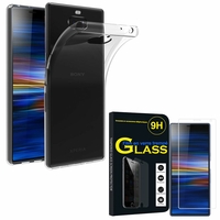 Sony Xperia 10 Plus 6.5" I3213 I4213 I4293 I3223: Etui Housse Pochette Accessoires Coque gel UltraSlim - TRANSPARENT + 1 Film de protection d'écran Verre Trempé