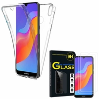 Huawei Honor 8A Pro/ Honor 8A 6.09" JAT-L41 JAT-AL00 JAT-TL00: Coque Housse Silicone Gel TRANSPARENTE ultra mince 360° protection intégrale Avant et Arrière - TRANSPARENT + 2 Films de protection d'écran Verre Trempé