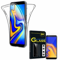 Samsung Galaxy J4+/ J4 Plus (2018) 6.0": Coque Housse Silicone Gel TRANSPARENTE ultra mince 360° protection intégrale Avant et Arrière - TRANSPARENT + 2 Films de protection d'écran Verre Trempé