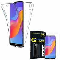 Huawei Honor 8A Pro/ Honor 8A 6.09" JAT-L41 JAT-AL00 JAT-TL00: Coque Housse Silicone Gel TRANSPARENTE ultra mince 360° protection intégrale Avant et Arrière - TRANSPARENT + 3 Films de protection d'écran Verre Trempé