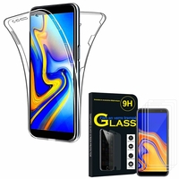 Samsung Galaxy J4+/ J4 Plus (2018) 6.0": Coque Housse Silicone Gel TRANSPARENTE ultra mince 360° protection intégrale Avant et Arrière - TRANSPARENT + 3 Films de protection d'écran Verre Trempé