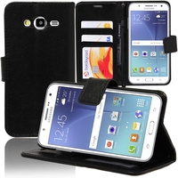 Samsung Galaxy J5 SM-J500F: Accessoire Etui portefeuille Livre Housse Coque Pochette support vidéo cuir PU - NOIR
