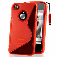 Apple iPhone 4/ 4S/ 4G: Accessoire Housse Etui Pochette Coque S silicone gel + mini Stylet - ROUGE