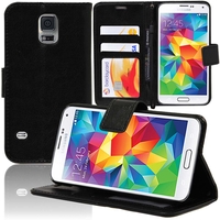 Samsung Galaxy S5 V G900F G900IKSMATW LTE G901F/ Duos / S5 Plus/ S5 Neo SM-G903F/ S5 LTE-A G906S: Accessoire Etui portefeuille Livre Housse Coque Pochette support vidéo cuir PU - NOIR