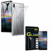 Sony Xperia L3 5.7" I3312 I4312 I4332 I3322: Etui Housse Pochette Accessoires Coque gel UltraSlim - TRANSPARENT + 3 Films de protection d'écran Verre Trempé