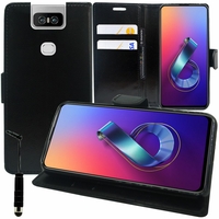 Asus Zenfone 6 ZS630KL 6.4"/ Zenfone 6z/ Zenfone 6 2019/ ASUS_I01WD: Accessoire Etui portefeuille Livre Housse Coque Pochette support vidéo cuir PU + mini Stylet - NOIR