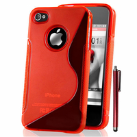 Apple iPhone 4/ 4S/ 4G: Accessoire Housse Etui Pochette Coque S silicone gel + Stylet - ROUGE