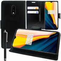 OnePlus 7 6.41" GM1901 (non compatible OnePlus 7 Pro 6.67") [Les Dimensions EXACTES du telephone: 157.7 x 74.8 x 8.2 mm]: Accessoire Etui portefeuille Livre Housse Coque Pochette support vidéo cuir PU + Stylet - NOIR