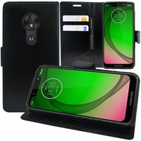 Motorola Moto G7 Play 5.7" (non compatible G7 Power/ G7/ G7 Plus): Accessoire Etui portefeuille Livre Housse Coque Pochette support vidéo cuir PU - NOIR