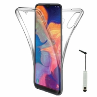 Samsung Galaxy A10E 5.83" SM-A102U (non compatible Galaxy A10 6.2"): Coque Housse Silicone Gel TRANSPARENTE ultra mince 360° protection intégrale Avant et Arrière + mini Stylet - TRANSPARENT