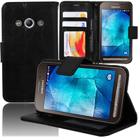 Samsung Galaxy Xcover 3 SM-G388F: Accessoire Etui portefeuille Livre Housse Coque Pochette support vidéo cuir PU - NOIR