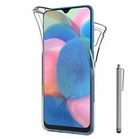 Samsung Galaxy A30S 6.4" SM-A307F A307FN A307G A307GN A307GT A307YN [Les Dimensions EXACTES du telephone: 158.5 x 74.7 x 7.8 mm]: Coque Housse Silicone Gel TRANSPARENTE ultra mince 360° protection intégrale Avant et Arrière + Stylet - TRANSPARENT