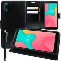 Wiko Y60 5.45" [Les Dimensions EXACTES du telephone: 146.8 x 71.8 x 9.3 mm]: Accessoire Etui portefeuille Livre Housse Coque Pochette support vidéo cuir PU + Stylet - NOIR