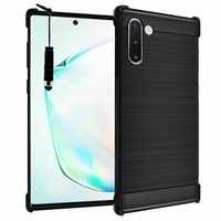 Samsung Galaxy Note10/ Note 10 5G 6.3" SM-N970F N970U N970U1 N9700 N970W N9700 N970N N971U N971N: Coque Housse Silicone Souple en Fibre de Carbone Brossé motif TPU Case + mini Stylet - NOIR