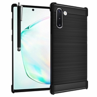 Samsung Galaxy Note10/ Note 10 5G 6.3" SM-N970F N970U N970U1 N9700 N970W N9700 N970N N971U N971N: Coque Housse Silicone Souple en Fibre de Carbone Brossé motif TPU Case + Stylet - NOIR