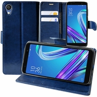 Asus ZenFone Live (L1) ZA550KL 5.5"/ ASUS_X00RD (non compatible Zenfone Live ZB501KL 5.0"): Accessoire Etui portefeuille Livre Housse Coque Pochette support vidéo cuir PU - BLEU FONCE