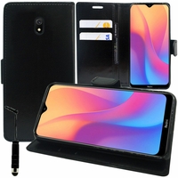 Xiaomi Redmi 8A 6.2" [Les Dimensions EXACTES du telephone: 156.5 x 75.4 x 9.4 mm]: Accessoire Etui portefeuille Livre Housse Coque Pochette support vidéo cuir PU + mini Stylet - NOIR