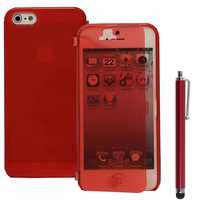 Apple iPhone 5/ 5S/ SE: Accessoire Coque Etui Housse Pochette silicone gel Portefeuille Livre rabat + Stylet - ROUGE