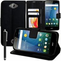 Acer Liquid Z530/ Z530S: Etui portefeuille Support Video cuir PU + Stylet - NOIR