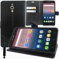 Alcatel Pixi 4 (6) 4G LTE 6.0" (non compatible Pixi 4 (6) 3G): Etui portefeuille Support Video cuir PU + mini Stylet - NOIR