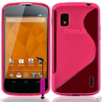 Google Nexus 4 E960/ Mako: Coque silicone Gel motif S au dos + mini Stylet - ROSE