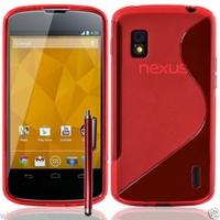 Google Nexus 4 E960/ Mako: Coque silicone Gel motif S au dos + Stylet - ROUGE