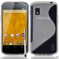 Google Nexus 4 E960/ Mako: Coque silicone Gel motif S au dos + Stylet - TRANSPARENT