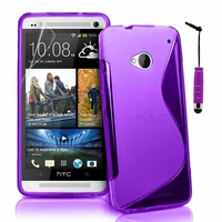 HTC One M7: Coque silicone Gel motif S au dos + mini Stylet - VIOLET