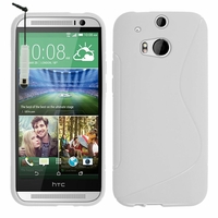 HTC One (M8)/ One M8s/ Dual Sim/ (M8) Eye/ M8 For Windows/ HTC Butterfly 2: Coque silicone Gel motif S au dos + mini Stylet - BLANC