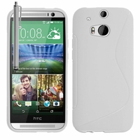 HTC One (M8)/ One M8s/ Dual Sim/ (M8) Eye/ M8 For Windows/ HTC Butterfly 2: Coque silicone Gel motif S au dos + Stylet - BLANC