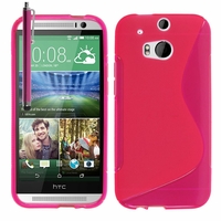 HTC One (M8)/ One M8s/ Dual Sim/ (M8) Eye/ M8 For Windows/ HTC Butterfly 2: Coque silicone Gel motif S au dos + Stylet - ROSE
