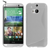 HTC One (M8)/ One M8s/ Dual Sim/ (M8) Eye/ M8 For Windows/ HTC Butterfly 2: Coque silicone Gel motif S au dos + mini Stylet - TRANSPARENT