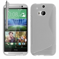 HTC One (M8)/ One M8s/ Dual Sim/ (M8) Eye/ M8 For Windows/ HTC Butterfly 2: Coque silicone Gel motif S au dos + Stylet - TRANSPARENT