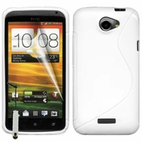 HTC One X/ X+/ XL/ XT: Coque silicone Gel motif S au dos + mini Stylet - BLANC