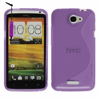 HTC One X/ X+/ XL/ XT: Coque silicone Gel motif S au dos + mini Stylet - VIOLET