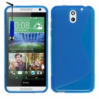 HTC Desire 610: Coque silicone Gel motif S au dos + mini Stylet - BLEU