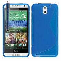 HTC Desire 610: Coque silicone Gel motif S au dos + Stylet - BLEU