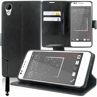HTC Desire 825/ 825 Dual SIM: Etui portefeuille Support Video cuir PU + mini Stylet - NOIR