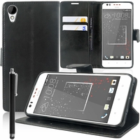 HTC Desire 825/ 825 Dual SIM: Etui portefeuille Support Video cuir PU + Stylet - NOIR