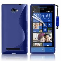 HTC Windows Phone 8S: Coque silicone Gel motif S au dos + mini Stylet - BLEU